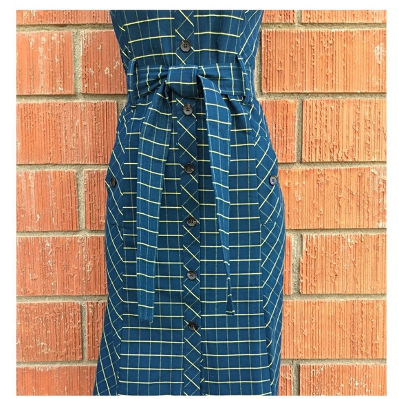 LAST 1❗CURRENT AIR Anthro Dark Teal / Yellow Dress - Picture 4 of 8